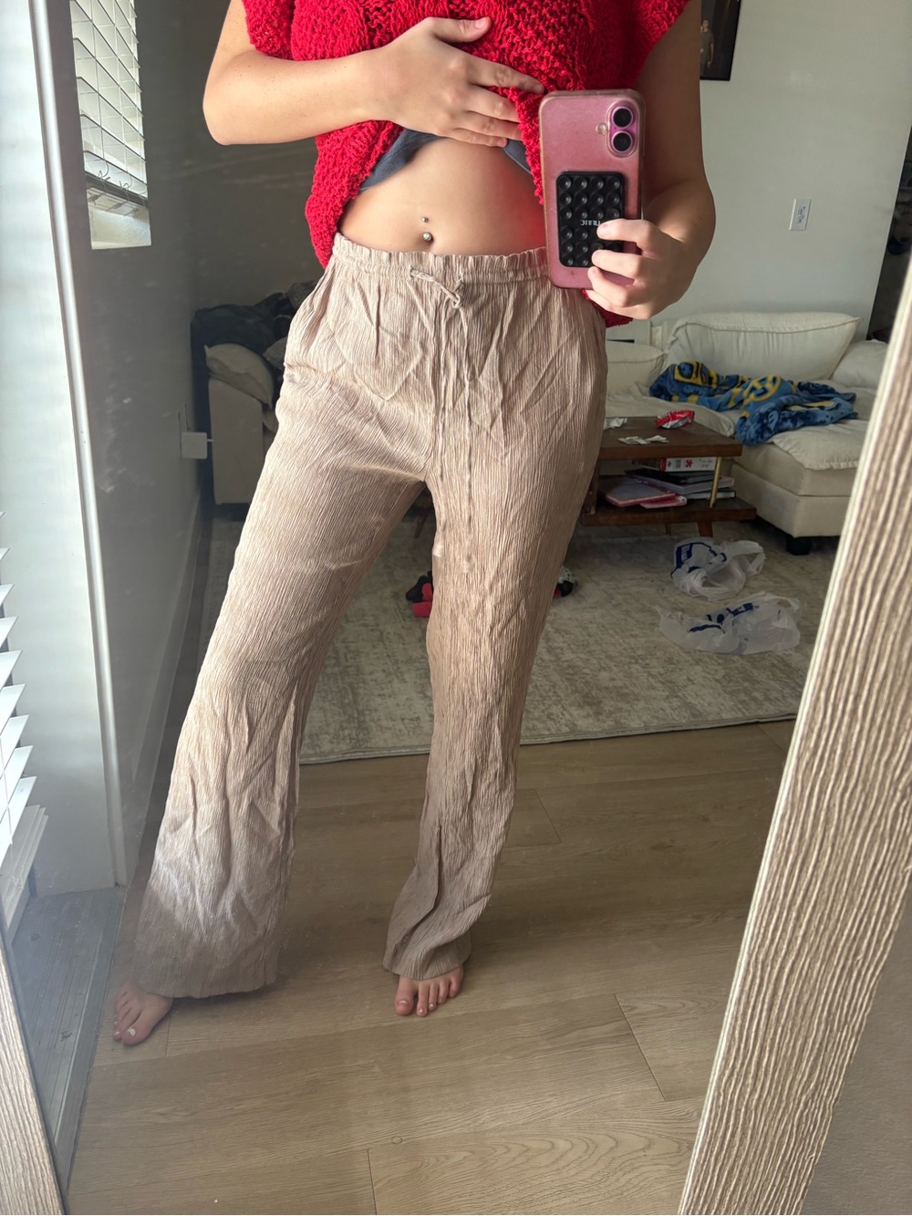 Jules & Leopold Light Taupe Wide-Leg Elastic-Waist Pants